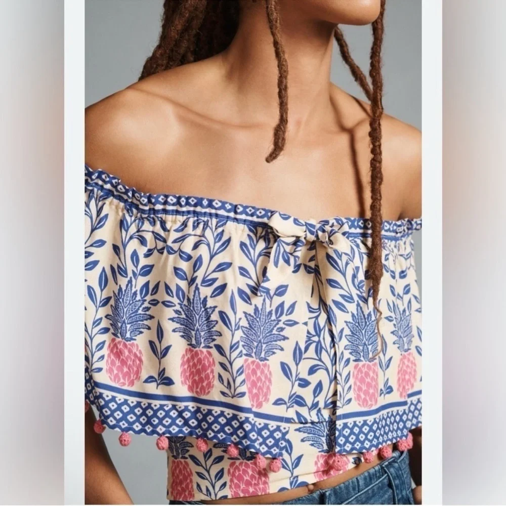 FARM Rio Off The Shoulder Crop Ruffle Blouse - Picture 3 of 11